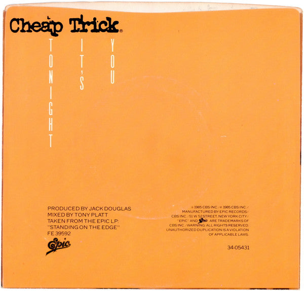Cheap Trick : Tonight It's You (7", Single, Styrene, Pit)