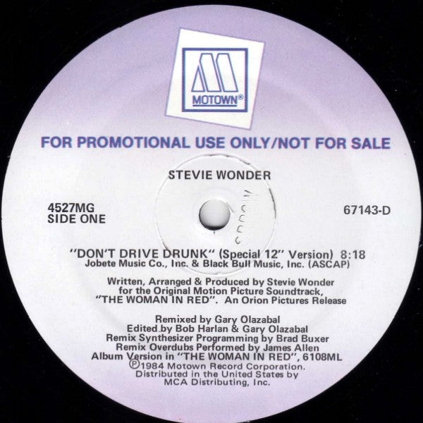 Stevie Wonder : Don't Drive Drunk / Did I Hear You Say You Love Me (12", Promo)