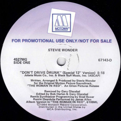 Stevie Wonder : Don't Drive Drunk / Did I Hear You Say You Love Me (12", Promo)