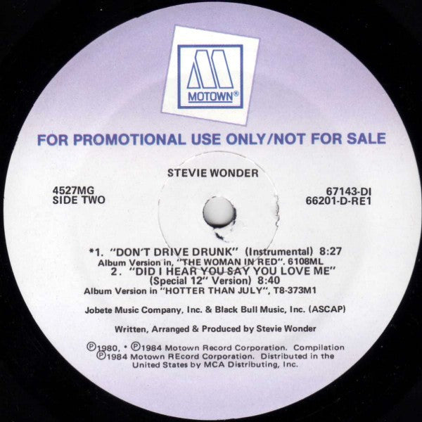 Stevie Wonder : Don't Drive Drunk / Did I Hear You Say You Love Me (12", Promo)