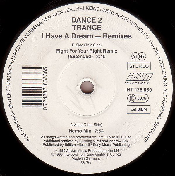 Dance 2 Trance : I Have A Dream (Remixes) (12")
