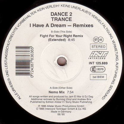 Dance 2 Trance : I Have A Dream (Remixes) (12")