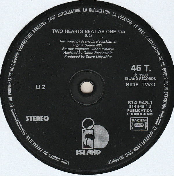 U2 : New Year's Day / Two Hearts Beat As One (12", Maxi)