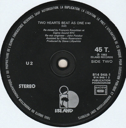 U2 : New Year's Day / Two Hearts Beat As One (12", Maxi)