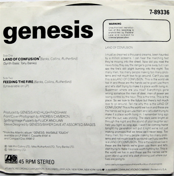 Genesis : Land Of Confusion (7", Single, Styrene, All)