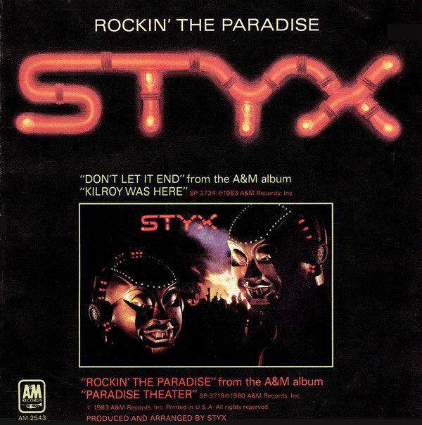 Styx : Don't Let It End (7", Styrene, Pit)