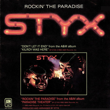 Styx : Don't Let It End (7", Styrene, Pit)
