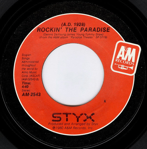 Styx : Don't Let It End (7", Styrene, Pit)