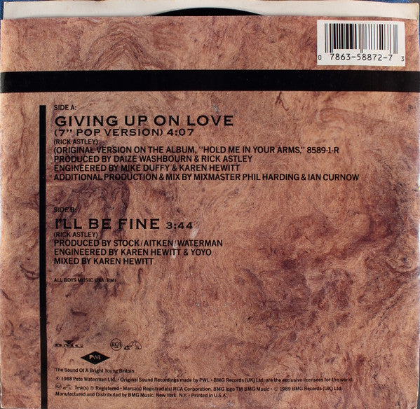 Rick Astley : Giving Up On Love (7", Single)