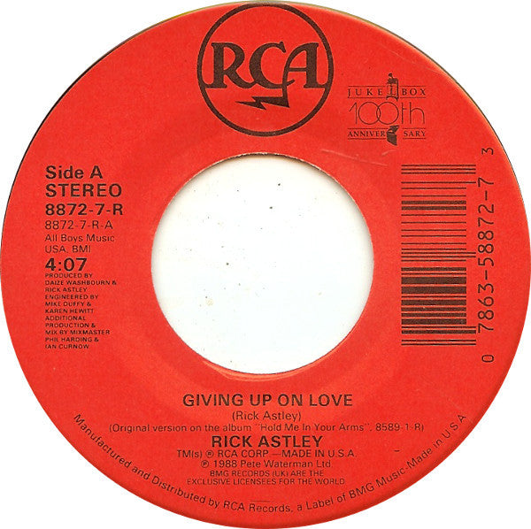 Rick Astley : Giving Up On Love (7", Single)