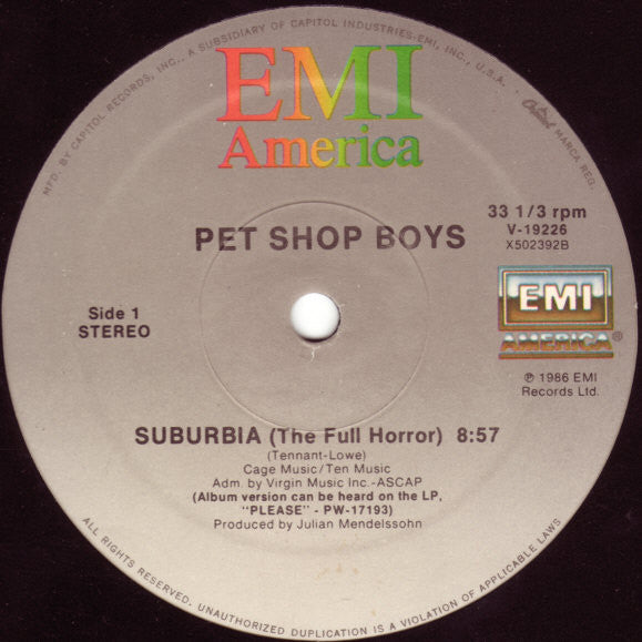 Pet Shop Boys : Suburbia (12", Spe)