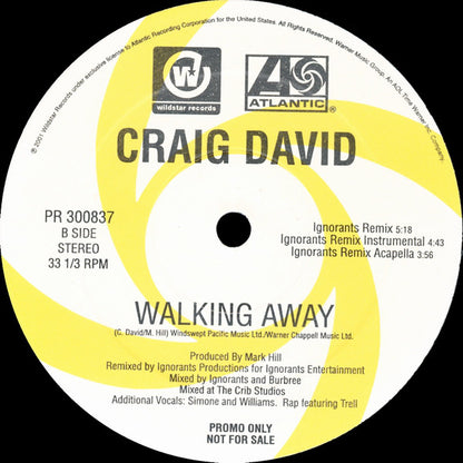 Craig David : Walking Away (12", Promo)