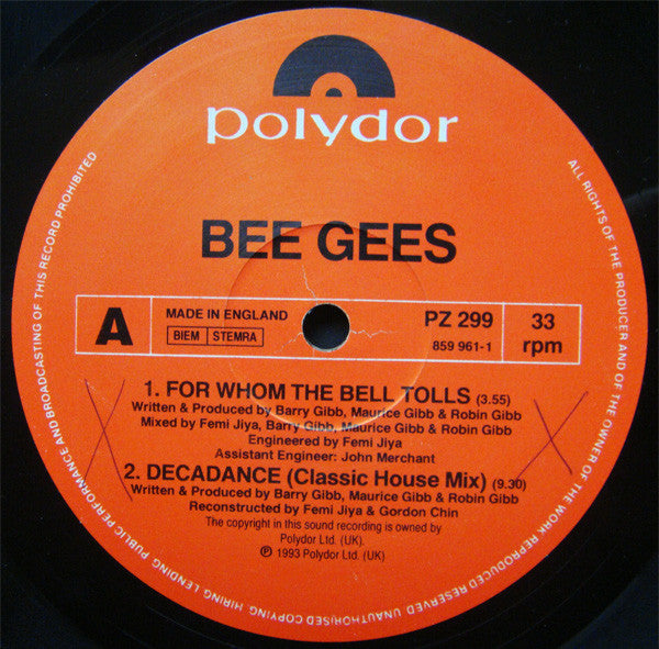 Bee Gees : For Whom The Bell Tolls (12", Single)