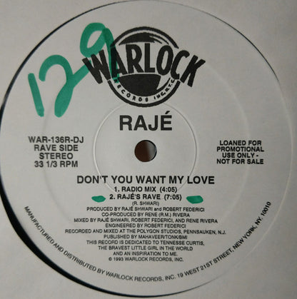Raje Shwari : Don't You Want My Love (12", Promo)