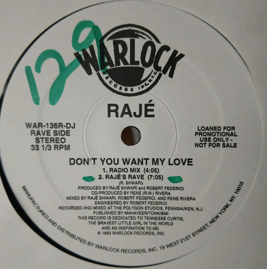 Raje Shwari : Don't You Want My Love (12", Promo)
