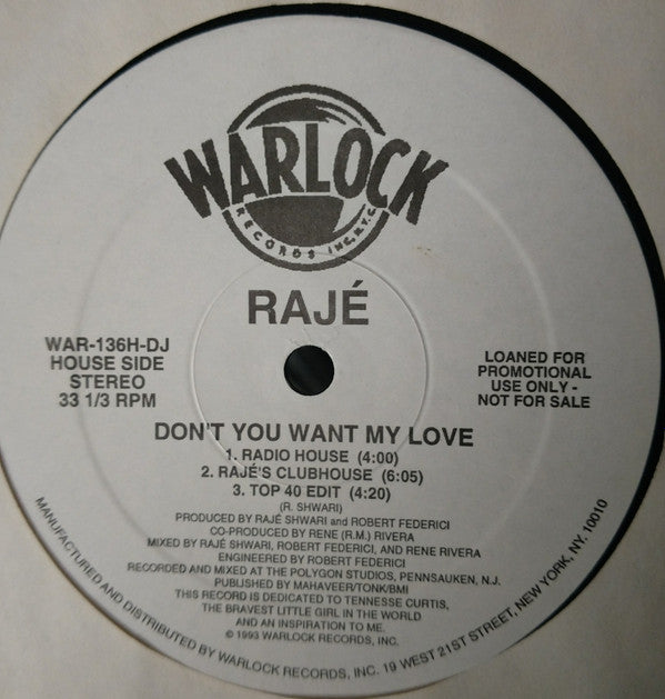 Raje Shwari : Don't You Want My Love (12", Promo)