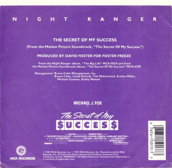 Night Ranger : The Secret Of My Success (7", Single)