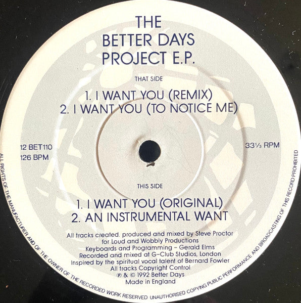 Better Days Project : The Better Days Project E.P. (12", EP)