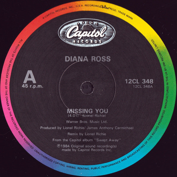 Diana Ross : Missing You (12", Single)