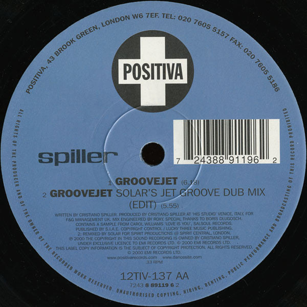 Spiller : Groovejet (If This Ain't Love) (12", Single)