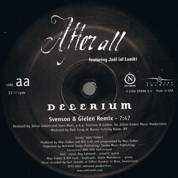 Delerium Featuring Jaël (Of Lunik)* : After All (12")