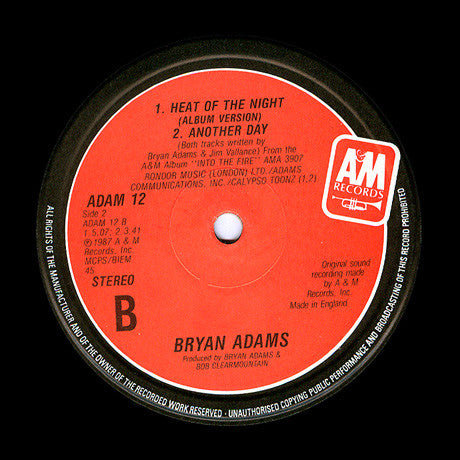 Bryan Adams : Heat Of The Night (12")
