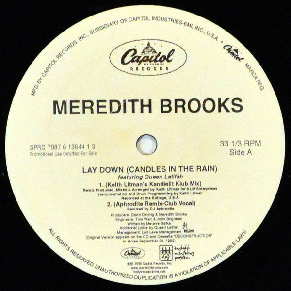 Meredith Brooks Featuring Queen Latifah : Lay Down (Candles In The Rain) (12", Promo)