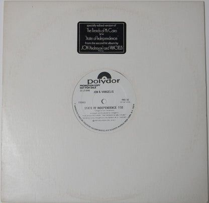 Jon And Vangelis* : The Friends Of Mr. Cairo / State Of Independence (12", Promo)