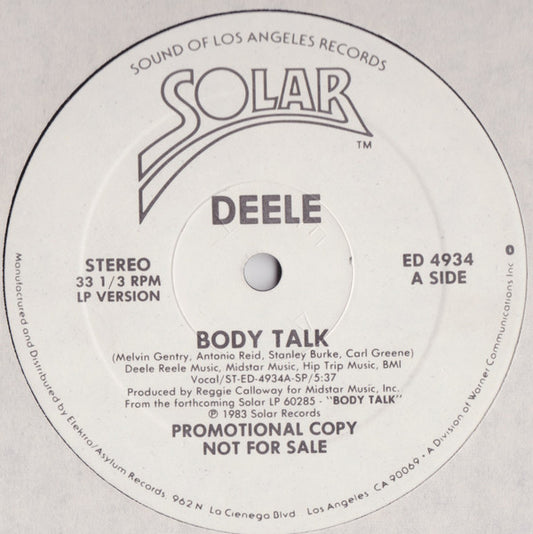 Deele* : Body Talk (12", Promo, SP)
