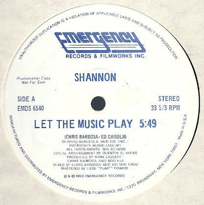Shannon : Let The Music Play (12", Promo)