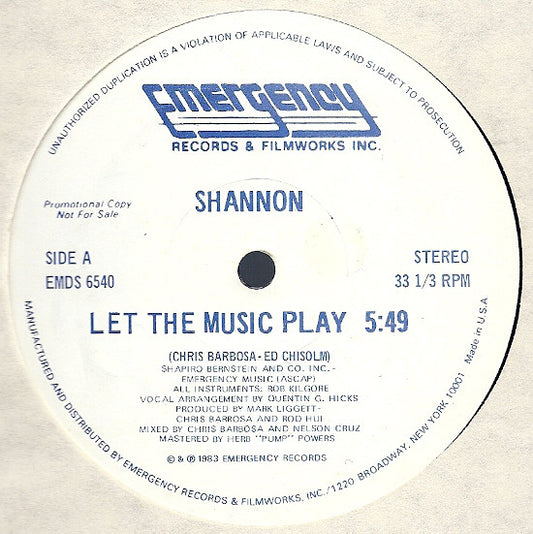 Shannon : Let The Music Play (12", Promo)