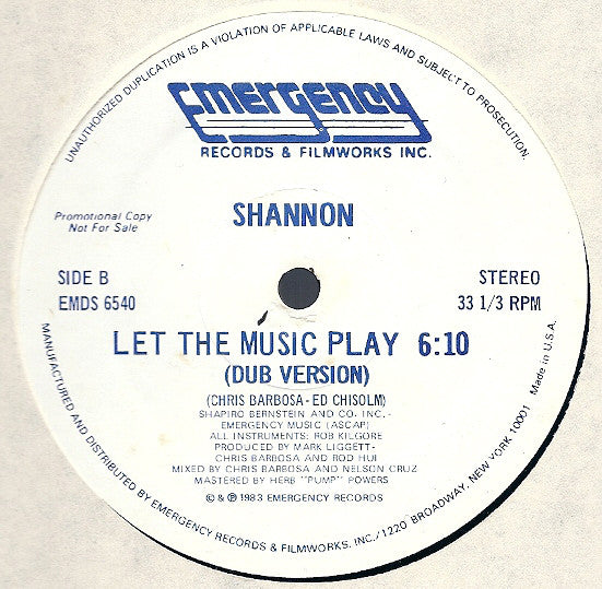 Shannon : Let The Music Play (12", Promo)