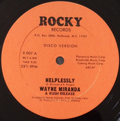Wayne Miranda & Rush Release : Helplessly (12")