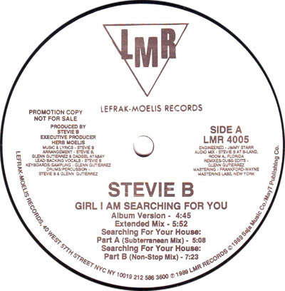 Stevie B : Girl I Am Searching For You (12", Promo)