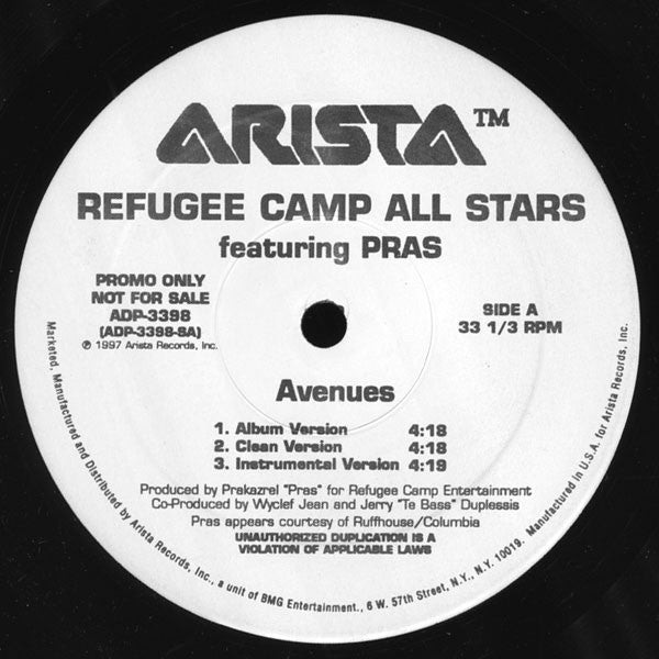 Refugee Camp All Stars Featuring Pras* : Avenues (12", Promo)