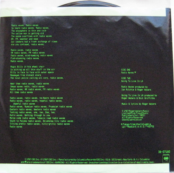 Roger Waters : Radio Waves (7", Single, Styrene, Car)