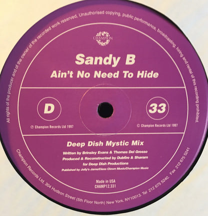 Sandy B : Ain't No Need To Hide (2x12")