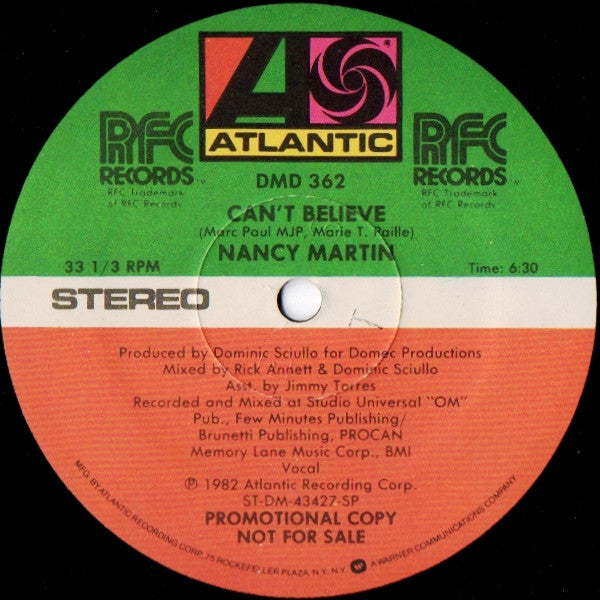 Nancy Martin* : Can't Believe (12", Promo)