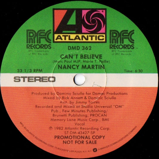 Nancy Martin* : Can't Believe (12", Promo)