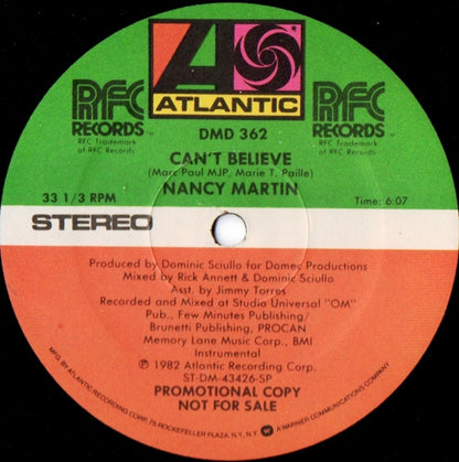 Nancy Martin* : Can't Believe (12", Promo)