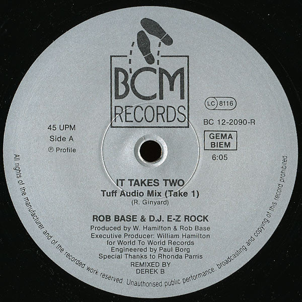 Rob Base & DJ E-Z Rock : It Takes Two (Derek B...Remix) (12", 1st)