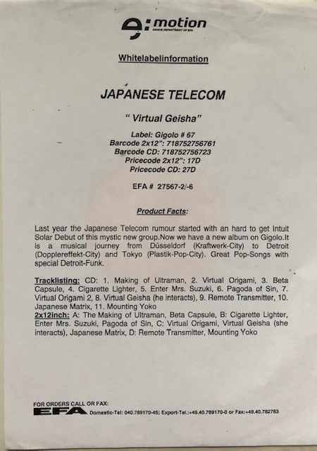 Japanese Telecom : Virtual Geisha (2x12", Album, Promo, Ora)