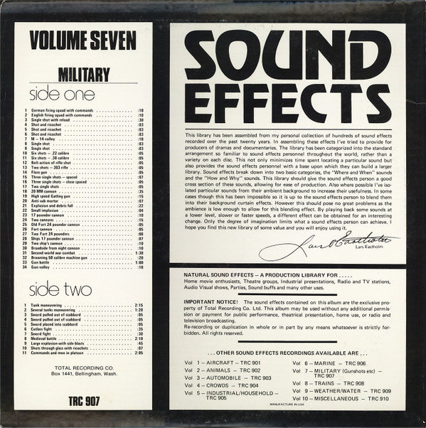 No Artist : Sound Effects Volume 7 – Military (LP, Album)