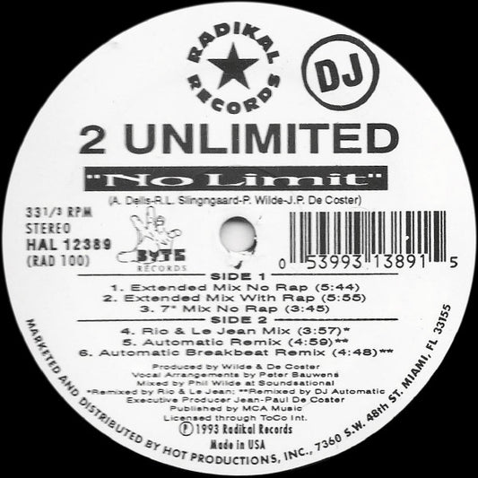 2 Unlimited : No Limit (12", Promo)