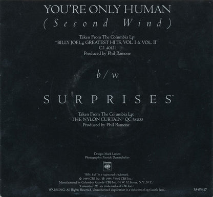 Billy Joel : You're Only Human (Second Wind) (7", Single, Styrene, Pit)