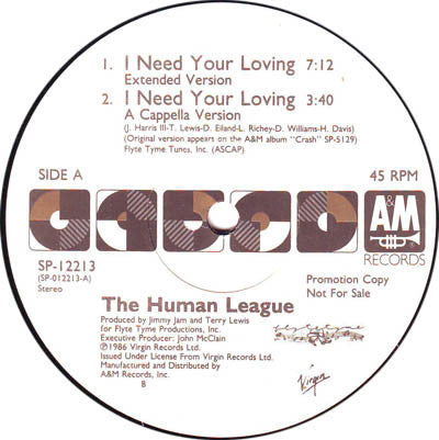 The Human League : I Need Your Loving (12", Single, Promo, Mid)