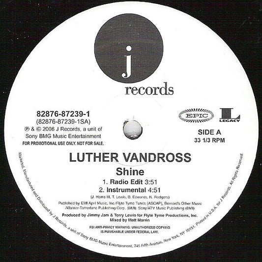 Luther Vandross : Shine (12", Promo)