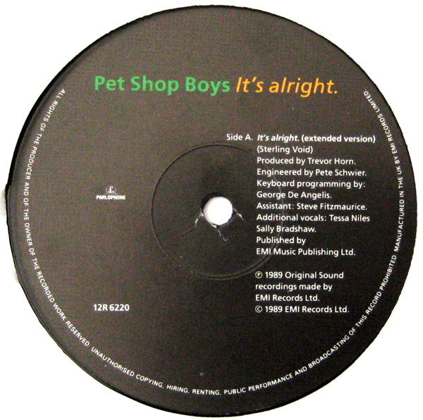 Pet Shop Boys : It's Alright (12", Single, Ltd)