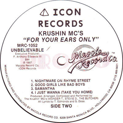 Krushin MC's : For Your Ears Only (LP, Album, Promo)