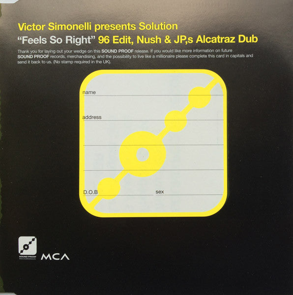 Victor Simonelli Presents Solution : Feels So Right (CD, Single)